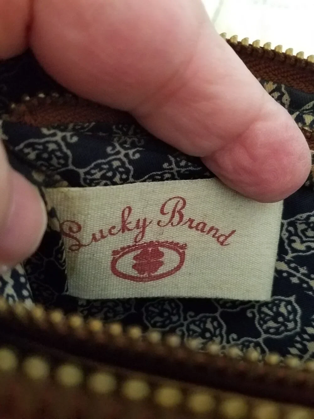 Wristlet LUCKY BRAND Casbah Leather Embroidered Cognac 12 Card Pockets